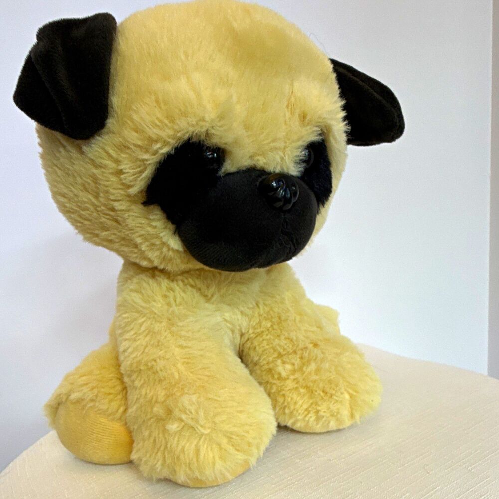 Russ Pug Dog Plush Stuffed Animal Tan w/ Black Ears, Small 6-14 in (2021)